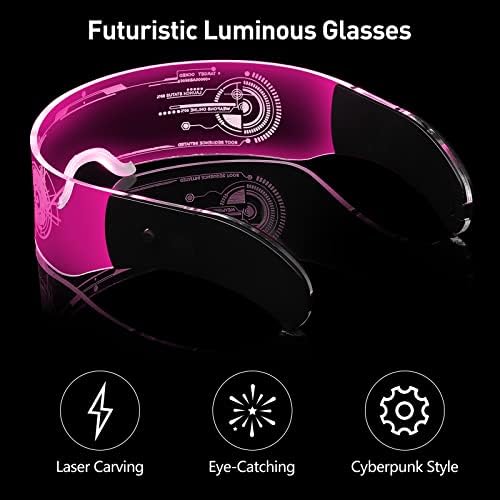Aodaer Luminous Glasses 7 Color Led Light Up Glasses Cyberpunk Led Visor Glasses Futuristic Neon Flashing Glasses for Led Party, Club, Cosplay