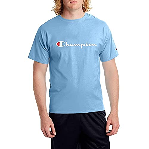 Champion mens Classic T-shirt, Script Logo T Shirt, Swiss Blue-y07718, Small US