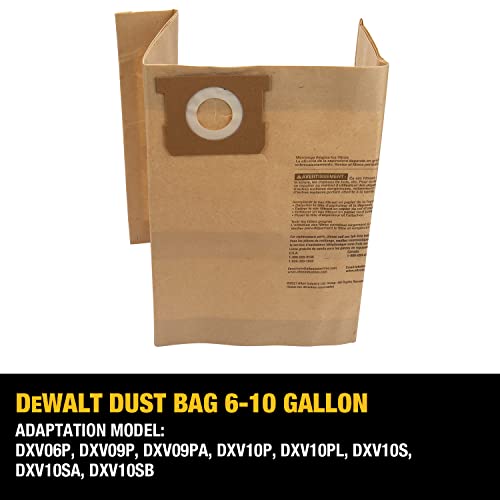 Dewalt Dxva19-4101 Dust Bag, Fit For 6-10 Gallon Wet/Dry Vacuum Cleaners, Compatible With Dewalt Dxv06P Dxv09P Dxv09Pa Dxv10P Dxv10Pl Dxv10S Dxv10Sa Dxv10Sb Wet/Dry Shop Vacuums, 3 Pack #TOP3