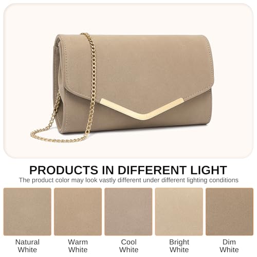 Miss Lulu Damen Umschlag Clutch Elegant Abendtasche Brauttasche Umschlag Clutch Tasche Handtasche mit Kette für Hochzeit Party Prom Khaki