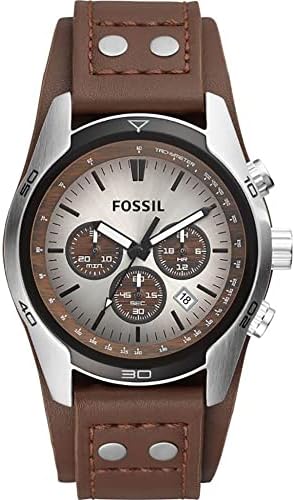Fossil Men's Coachman Quartz Stainless Steel and Leather Chronograph Watch, Color: Silver, Brown (Model: CH2565)