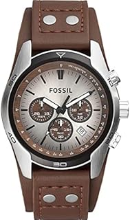Fossil Herrenuhr Coachman, QuarzChronographenwerk, 45 mm silbernes Edelstahlgehäuse mit Echtlederarmband, CH2565