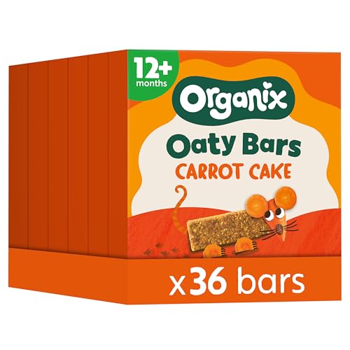 Organix Carrot Cake Organic Oaty Snack Bars Multipack Toddler Snack 12+ Months No Added Sugar 6 x 23 g Bars Per Box (6 Boxes Total) - Packaging May Vary