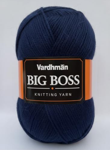 Image of Vardhman BigBoss Knitting Yarn - 200g Ball, 575m, 84% Acrylic + 16% Nylon, 3-Ply DK Weight, Soft & Durable Wool for Knitting, Craft, babywear, blanket, winter wear; threads for crochet hook needle - Boss-09 - Navy Blue