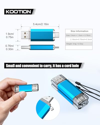 Image of KOOTION USB-C Flash Drive 128GB 2 in 1 USB 3.0 /USB Type C Thumb Drive High Speed up to 90 MB /s Dual OTG Thumb Drive USB Stick for Samsung, Xiaomi, Oneplus, MacBook, Chromebook Pixel etc.