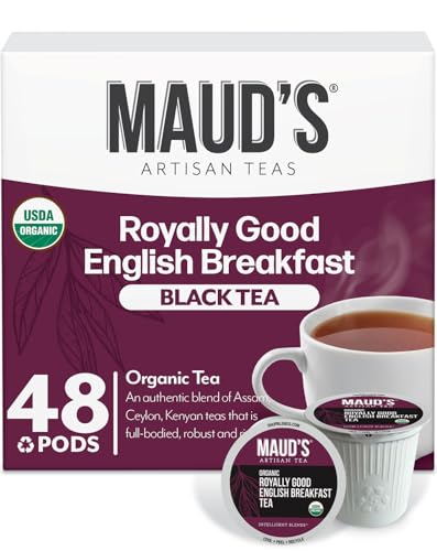Image of Maud's Organic English Breakfast Black Tea Pods, 48ct | Gourmet Blended Black Tea Leaves in Single Serve Tea Pods - Compatible with Keurig Coffee Makers