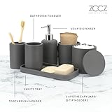 ZCCZ Grey 6-Piece Bathroom Accessory Set - Organizer With Toothbrush Holder, Soap Dispenser, Vanity Tray, 2 Q-tip Holders - Modern Decor - Image 3