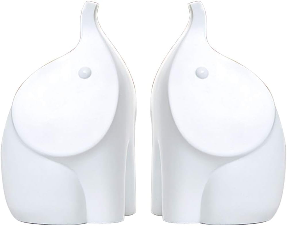 Decorative Bookends Book Stopper Cute Desk Resin Elephant Bookend, Household Adjustable Book Holder, Office Non-Slip Book Stand, Desktop Decoration (Color : White, Size : 121221cm2)