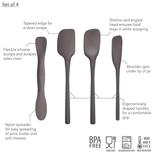 Image of Tovolo Silicone Kitchen Utensils Set for Cooking and Baking, Flex Core Spatula Spoonula Jar Scraper and Scoop Spread, Nonstick Safe BPA Free Dishwasher Safe Silicone Cooking Utensils Set, Charcoal