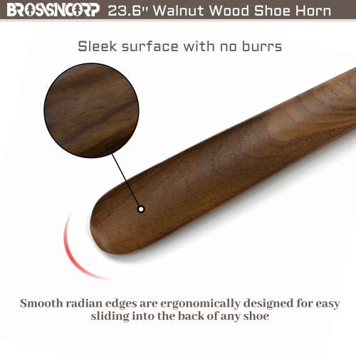Brosisincorp Wooden Shoe Horn Long Handle For Seniors 23.6" Easy Wear Helper Shoehorns Women Kids Baby Elderly Hanging Rings Black Walnut Wood #TOP2