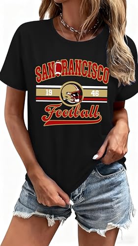 Football Shirts for Women Football Team Fan Tshirts Game Day Outfits Casual Sport Short Tee Tops Black