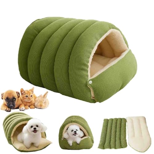 Tienda De Casa para Mascotas extraíble y Lavable,Cama Suave para Gato,Cama Cueva para Gatos,Cueva De Descanso para Mascotas Cerrada,para Gatos y Cachorros Pequeños Interior (Verde-S)