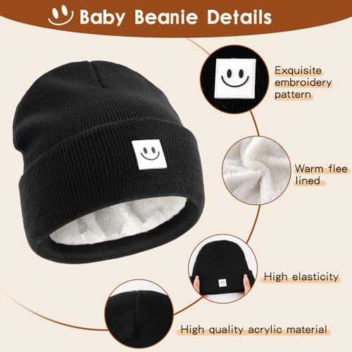 Toddler Baby Beanie Mittens Scarf Set, Knit Warm Winter Hat for Boys Girls Kids Cap Gloves Neck Scarf Fleece Lining4