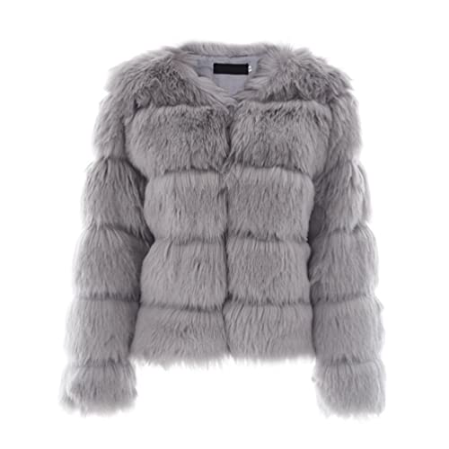 image for PengGengA Women's Faux Fur Coat Plain Long Sleeve Crew Neck Jacket Sha