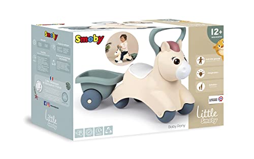 Smoby Little Porteur Baby Pony - Premier Âge - Poignées Ergonomiques et Remorque - A Partir de 12 Mois - Fabrication Française