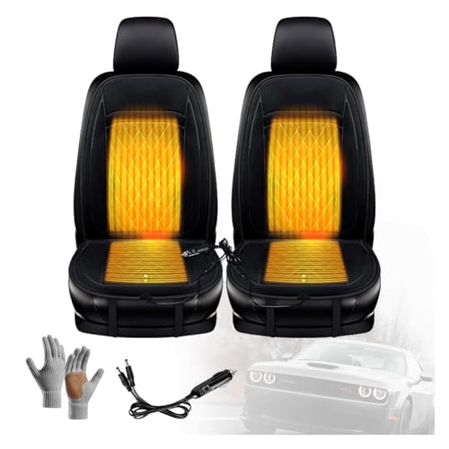 車用シートヒーター 12V/24V シガーソケット,3つの温度設定,10S 急速暖房一定温度, シートヒーター 防寒保温 暖かい、防寒手袋付属 車 シートカバー 取付簡単 幅広い車種に対応,黒-運転席+助手席