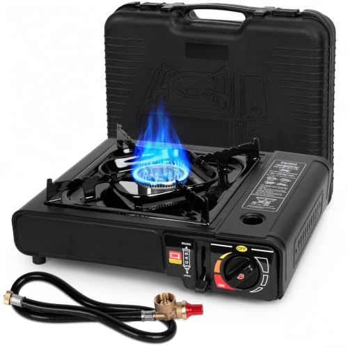 SHINESTAR Dual Fuel Stove with Butane & Propane Compatibility, Portable Camping Stove for Outdoor Cooking, Propane Adapter Hose and Carrying Case Included, 7800 BTUs Output