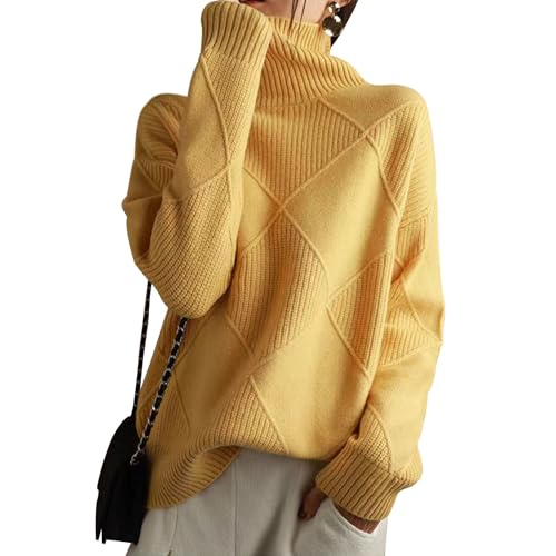 Women's Cable Knit Sweater Turtleneck Long Sleeve Sweater Chunky Casual