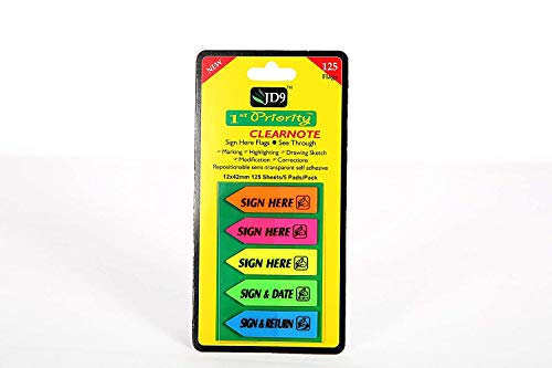 JD9 Index Tabs Sign Here, Sign & Date, Sign & Return Flags Fluorescent Sticky Note for Marking for Page Marker (Pack of 6) (Total 750 Flags). JD9 Index Tabs Sign Here, Sign & Date, Sign & Return Flags Fluorescent Sticky Note for Marking for Page Marker (Pack of 6) (Total 750 Flags).