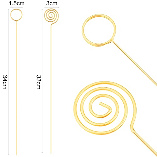 40 Pieces Floral Card Holder Picks Circle Swirl Round Place Card Holder Metal Wire Card Note Photo Memo Holder Table Number Pictures Clip Holder For Wedding Party Birthday Office Diy Cake Topper, Gold #TOP1