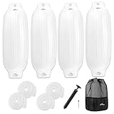 Affordura Boat Fender 4 Pack Boat Bumpers Fenders 8.5 Inch with 4 Ropes, Boat Bumpers for Pontoon Boat Fenders Inflatable (White)