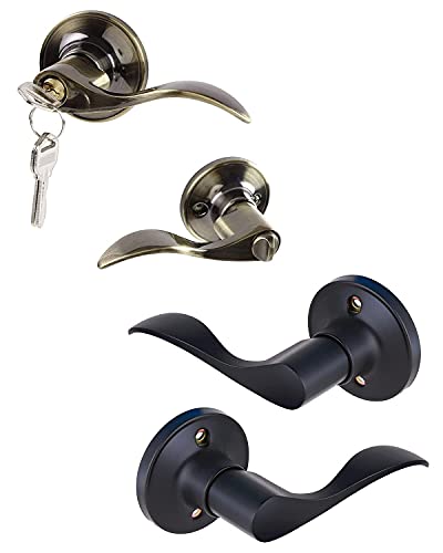 Ohuhu Keyed Door Knob Lever With Lock And Key+Dummy Door Knob, Closet Door Handle, 2 Pieces Door Lever #TOP10