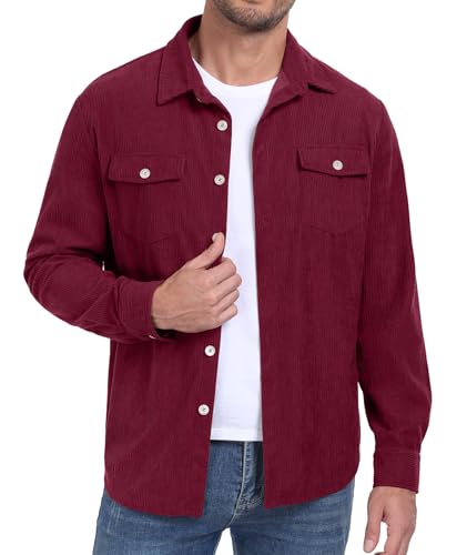 Image of Askdeer Men's Corduroy Button Down Shirts Long Sleeve Casual Shacket Jacket Western Corduroy Shirt Jacket with Flap Pockets