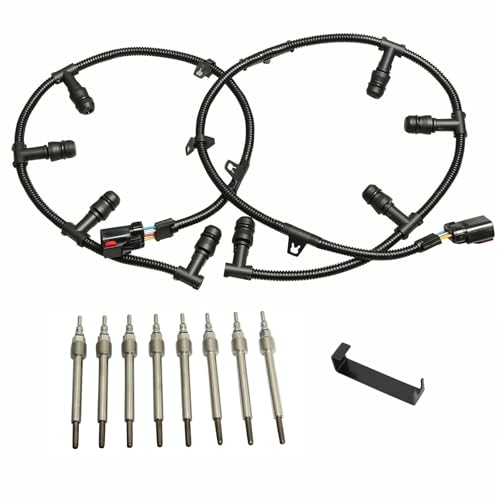 6.0 Powerstroke Glow Plug Connector Wire Harness with 8 Glow Plugs Removal Tool Compatible with 2004-2010 Ford 6.0L Diesel F250 F350 F450 F550 Super Duty 4C2Z-12A690-BA 5C3Z-12A690-A
