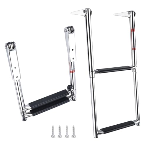 2 Step Boat Ladder Stainless Steel Telescoping 2 Step Pontoon Boat Ladder Folding Ladder Dock Swim Ladder for Marine Boat Yacht by Hoffen - Used condition - US$34.79