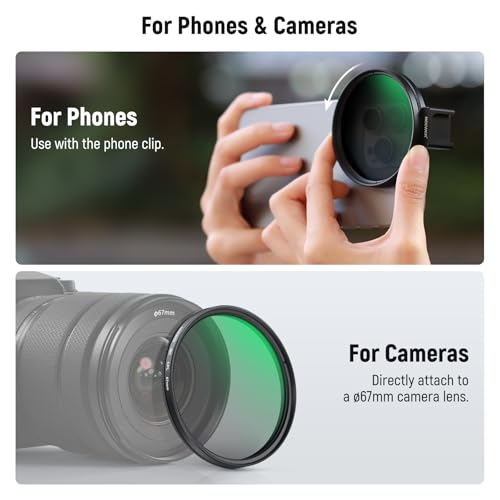 Image of NEEWER Clip On Phone Filter Kit, 67mm Multicoated CPL Filter with Cold Shoe Cell Phone Clamp, Carrying Case & Cleaning Cloth Accessories Compatible with iPhone Samsung Android, FL-79