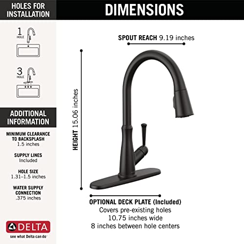 Delta Faucet Westville Matte Black Kitchen Faucet Black, Kitchen Faucets With Pull Down Sprayer, Kitchen Sink Faucet, Faucet For Kitchen Sink, Magnetic Docking Spray Head, Matte Black 9110-Bl-Dst #TOP3
