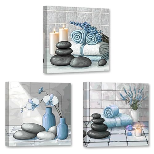 CXHOSTENT Zen Wall Art Meditation Canvas Art 3 Pieces Zen Stones with Orchid Pictures Spa Painting Print Yoga Room Bathroom Decor Framed (30x30cmx3)