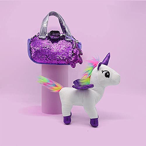 Passionfruit Unicorn Stuffed Plush Animal Toy Set With Purse Necklace & Bracelet - Plush Unicorns Birthday Gifts For Girls - Unique Rainbow Unicorn Stuffed Pet For Age 3 4 5 6 7 Yrs. (Purple) #TOP6