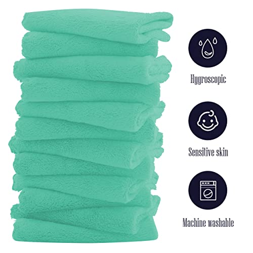 Image of 16 Pack Baby Washcloths - 10x10 Inch, Coral Fleece - Extra Absorbent and Soft Wash Clothes for Newborns, Infants and Toddlers - Suitable for Sensitive Skin and New Born - Baby Shower - Aqua Green