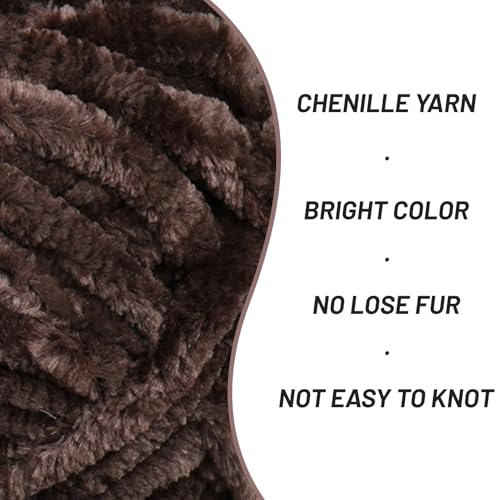Image of Fuzzy Chunky Chenille Yarn for Crocheting,Soft Plush Yarns for Hand Knitting,Bulky 3x100g(3x49.2 yd) Baby Blanket Yarn for Crocheting Amigurumi,Crochet Fluffy Velvet Yarns (Coffee Color)