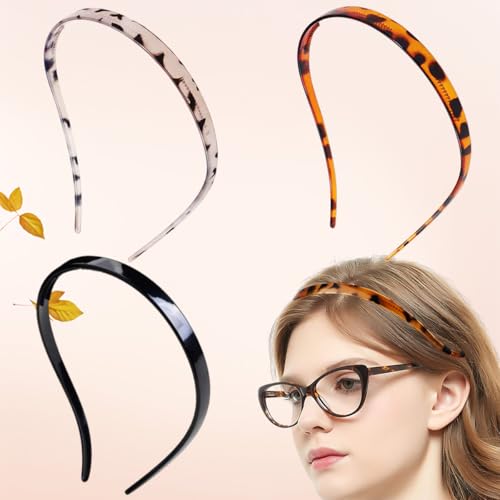 3 Pcs Flex No Headache Plastic Headbands for Women Girls wear Glasses Flex Sunglasses No Slip Comfortable Sunglasses Hair Bands(Black, Amber, Tortoiseshell)