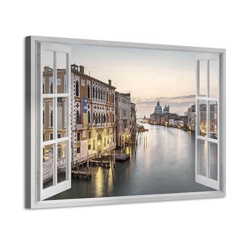 ARTISTIC PATH Italy Cityscape Window Canvas Wall Art, 16x11 Inch