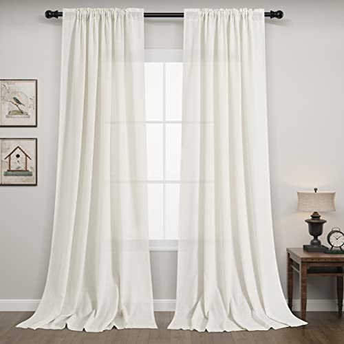 Cream Ivory Linen Curtains 120 Inches Long 2 Panels Flax Drapes Light Filtering Semi Sheer Living Room Curtain Boho Farmhouse Natural Curtains For Patio Door Bedroom Rod Pocket 120 Inch Length 10 Ft #TOP7