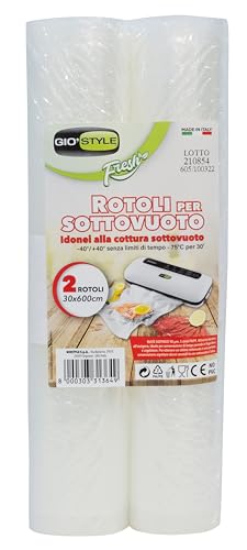 GIO'STYLE 2 rollos para envasar al vacío Fresh | 30 x 600 cm | Aptos para la conservación y la cocción al vacío | BPA free | Made in Italy