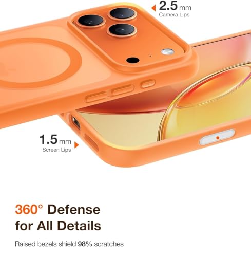 Image of MagPro case for Apple iPhone 17 Pro | Magnetic Compatible Protective Cover with Strong Magnetic Adsorption, Shockproof Armor,Scratch Resistant Polycarbonate Hard Back | Translucent Matt Orange