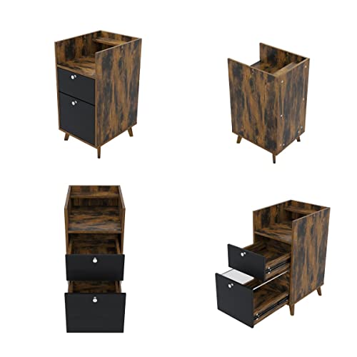 File Cabinet, File Cabinet For Home Office, 2 Drawers, Open Shelf, File Cabinet For A4/Letter/Legal Size, Printer Stand, Wooden Storage Cabinet,Brown And Black, Vintage #TOP5