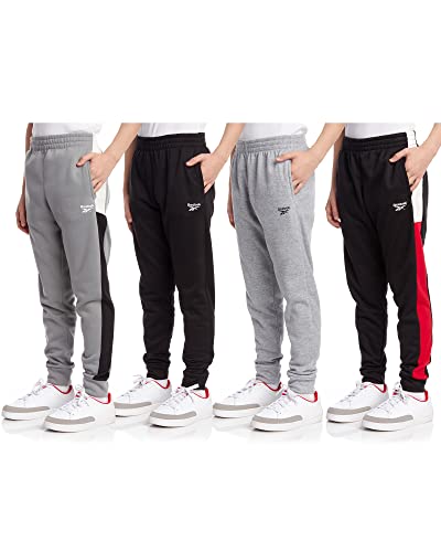 Reebok Boys' Active Joggers - 4 Pack Fleece Athletic Sweatpants (Size: 4-16), Size Medium, Black/Grey/Medium Grey/Black #TOP28