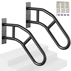 VEVOR Corrimano per Gradini Esterni Lunghe 737 mm Ringhiere di Sicurezza da Parete per 1-3 Gradini, Corrimano a Forma di U con Finitura Nera Opaca, Corrimano per Scale per Anziani, Disabili, 2 Pezzi