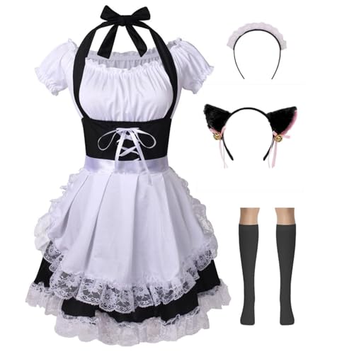 Colorful House Women's Anime Cosplay French Apron Maid Fancy Dress Costume (1XL/2XL, Black-6Pcs)