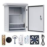Electrical Box, Steel Electrical Enclosure, IP Waterproof Box for Outdoor Electronics, Outdoor Projector Box for Electronics 16x12x8 with Fan and theremostat