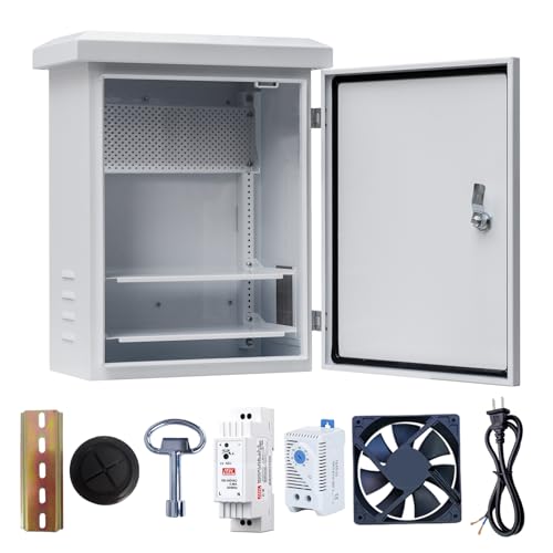 Electrical Box, Steel Electrical Enclosure, IP Waterproof Box for Outdoor Electronics, Outdoor Projector Box for Electronics 16x12x8 with Fan and theremostat