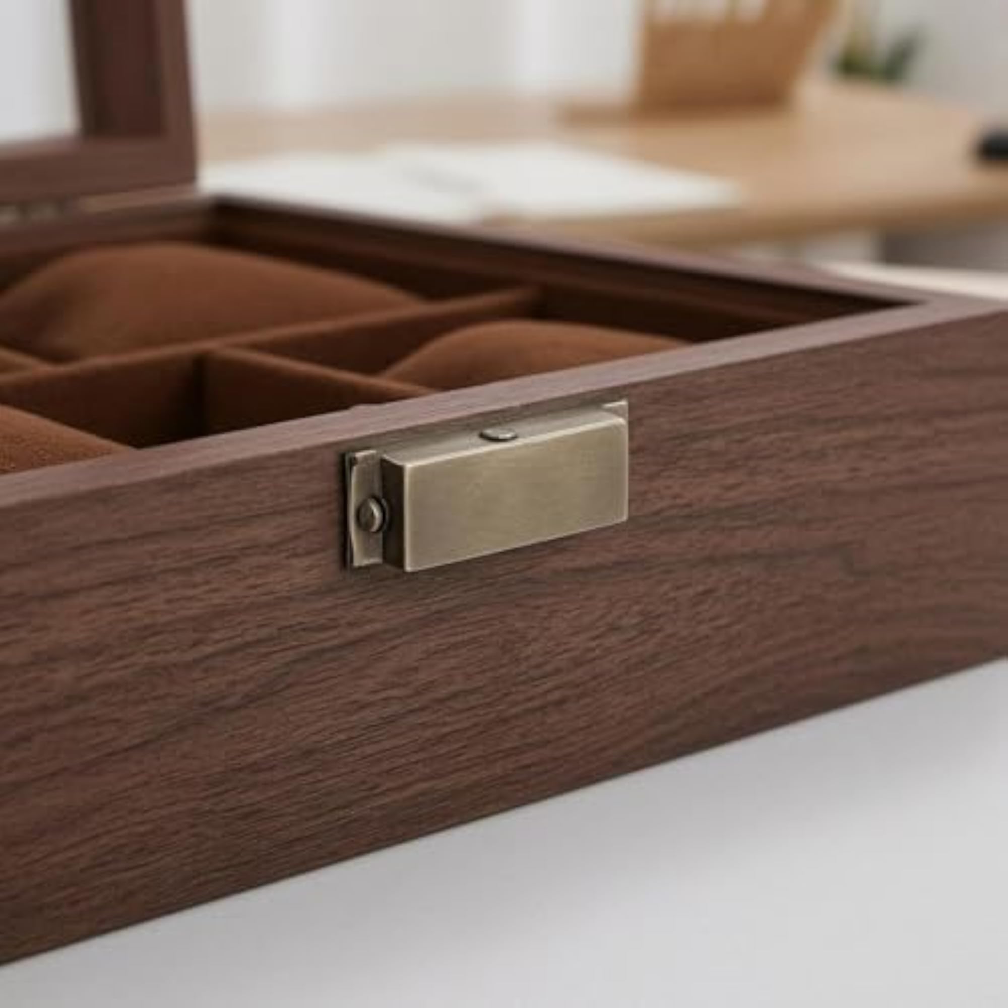 6-Slot Watch Box with Transparent Window and Clasp Closure