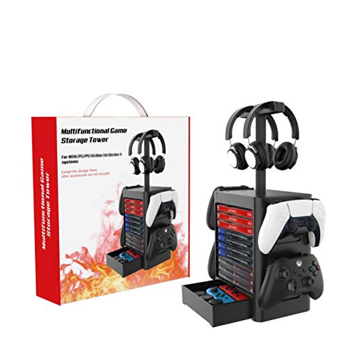 SXJC Torre De Almacenamiento De Juegos Soporte Vertical Desmontable Multifuncional Y Soporte De Disco De Juego De CD Compatible Almacena 10 Juegos De CD O Estuches De Disco BLU-Ray.