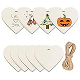 10 Pcs Unfinished Blank Wooden Hearts for Crafts,Heart-Shaped Wood Hanging Pieces DIY Heart Slices B
