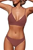 Jusfoouo Damen Bikini Set Zweiteiliges Neckholder-Bikiniset Abnehmbare Triangel Bikini Bademode Ziegelrot L